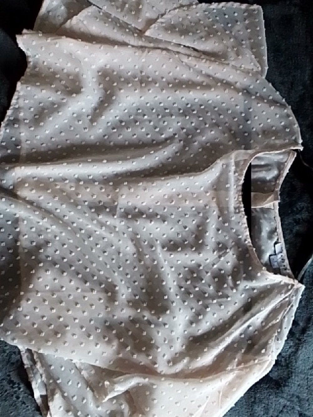 FAVLUX Cream Textured Swiss Dot Sleeveless Top